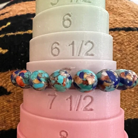 ❤️ Turquoise Spiny Oyster Lapis Composite Stretch Bracelet 12mm Sz 7 Adjustable - Picture 6 of 10